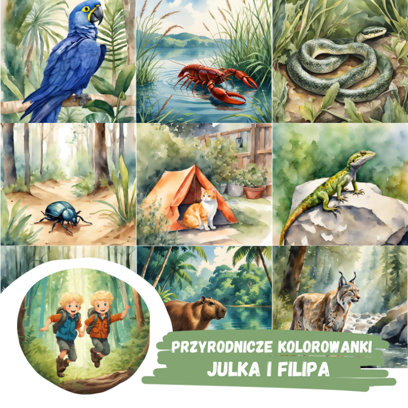 Kolorowanki do słuchowiska „Julek i Filip w świecie przyrody” – PDF do druku